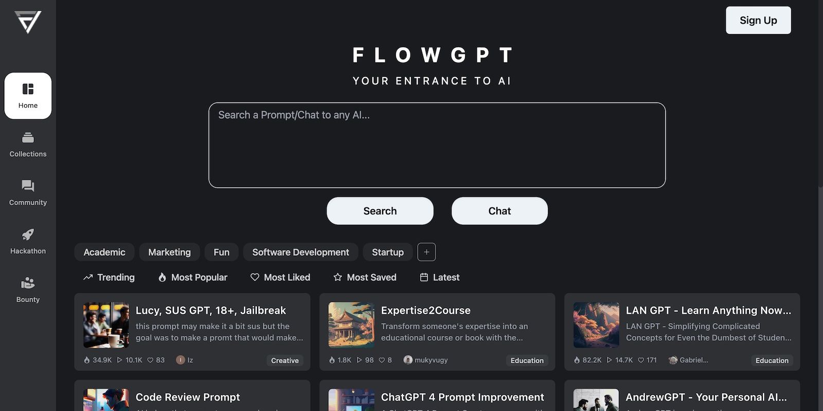FlowGPT مجموعه ای از اعلان های هوش مصنوعی