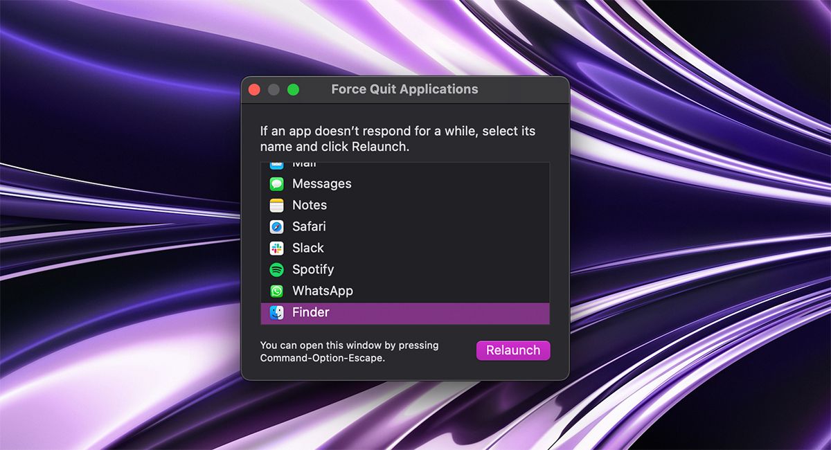 راه اندازی مجدد Finder با استفاده از Force Quit Applications در Mac