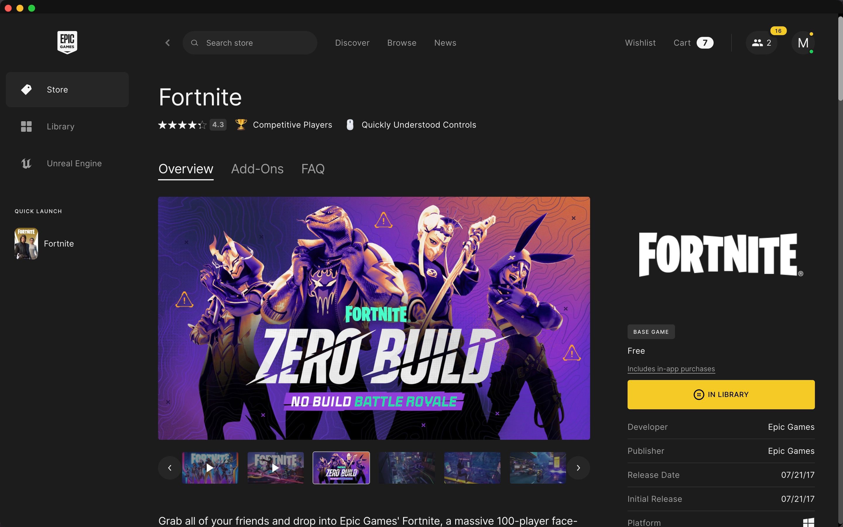 Fortnite's Epic Store page