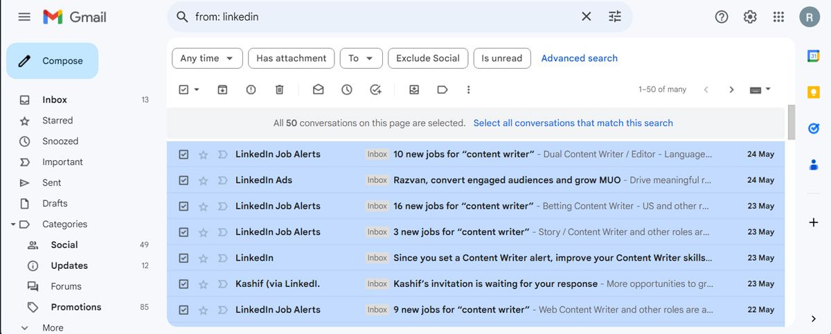 Filter emails by sender