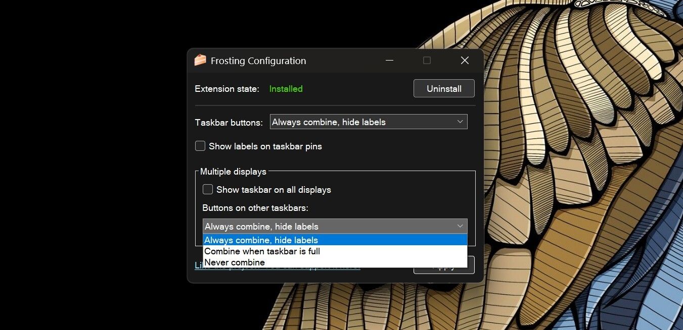 Screenshot showing Shell Frosting Configuration