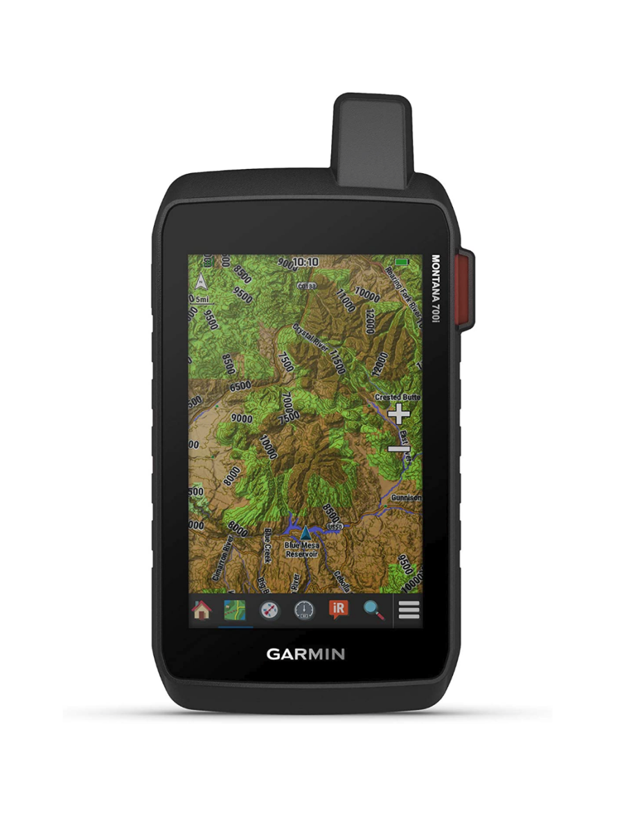 A Garmin Montana 700i GPS with inReach Technology with topographic map displayed