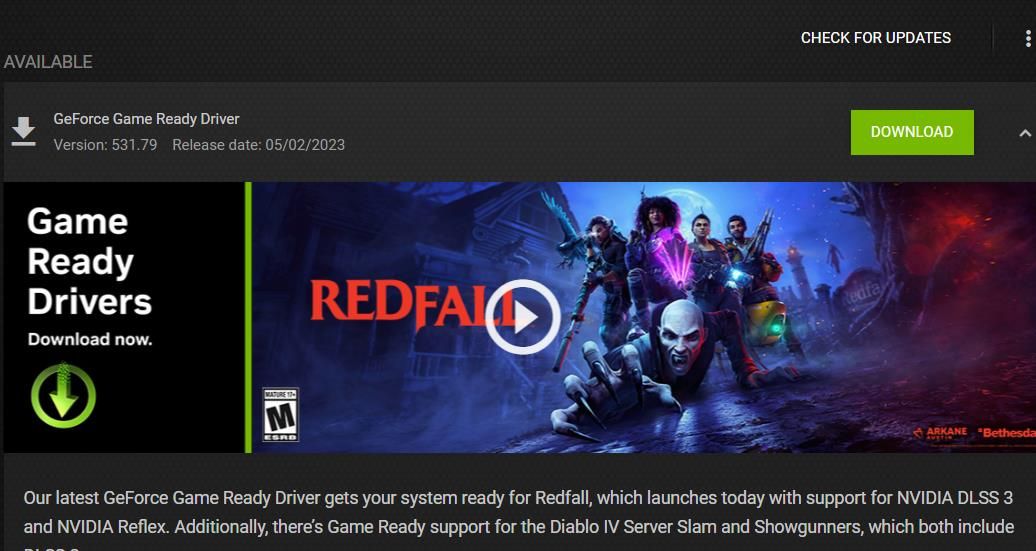 A download option in GeForce Experience