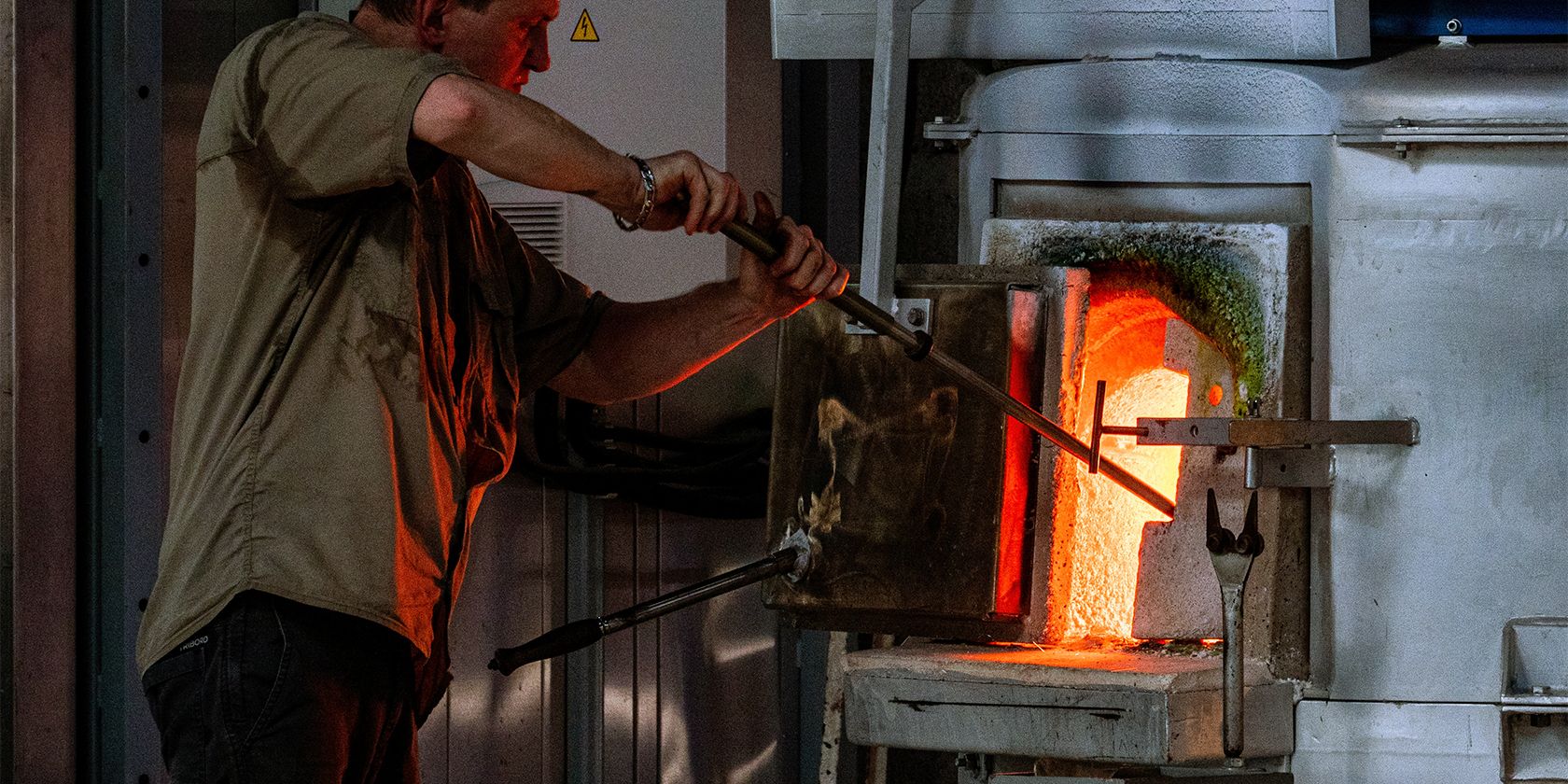 Glass Worker working with a glass furnace