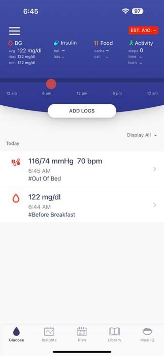 glucose buddy app home page