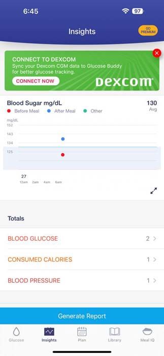 glucose buddy app insight tab