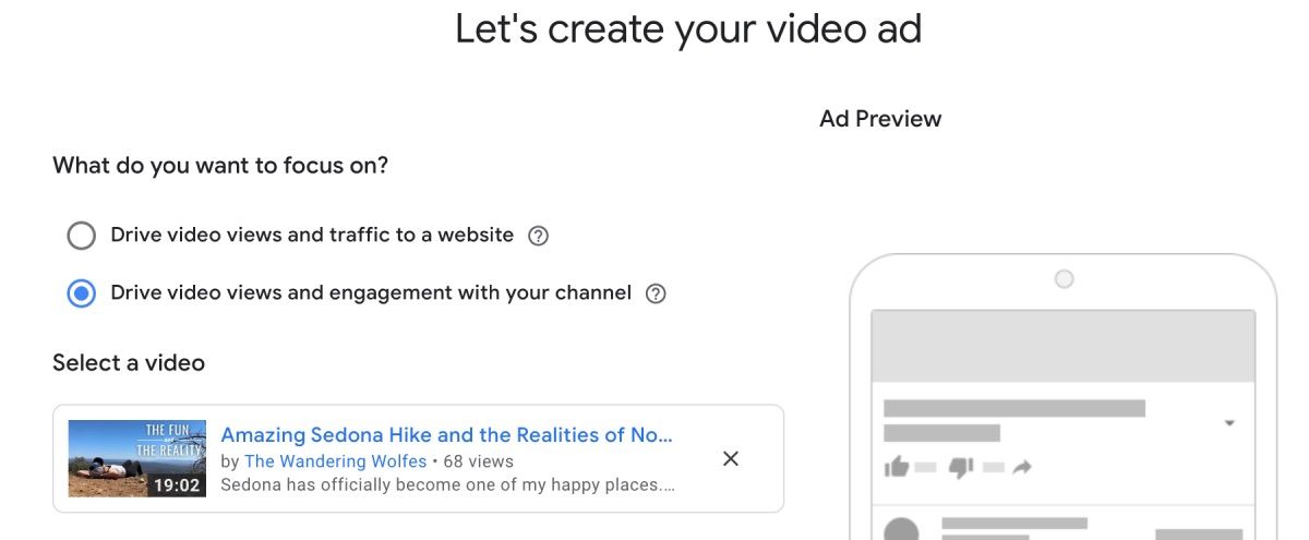 Let's create your video ad with options 