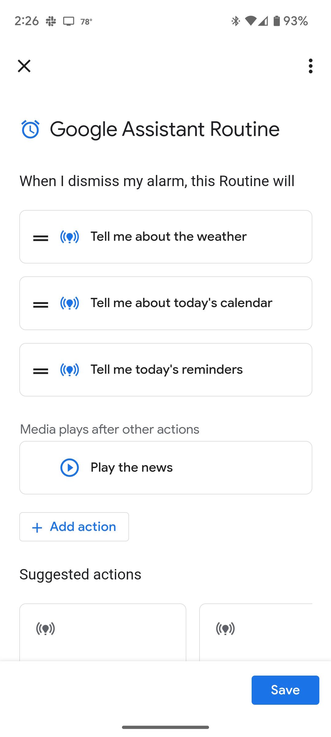 Adding an action to Google Routines for an alarm in the Clock app