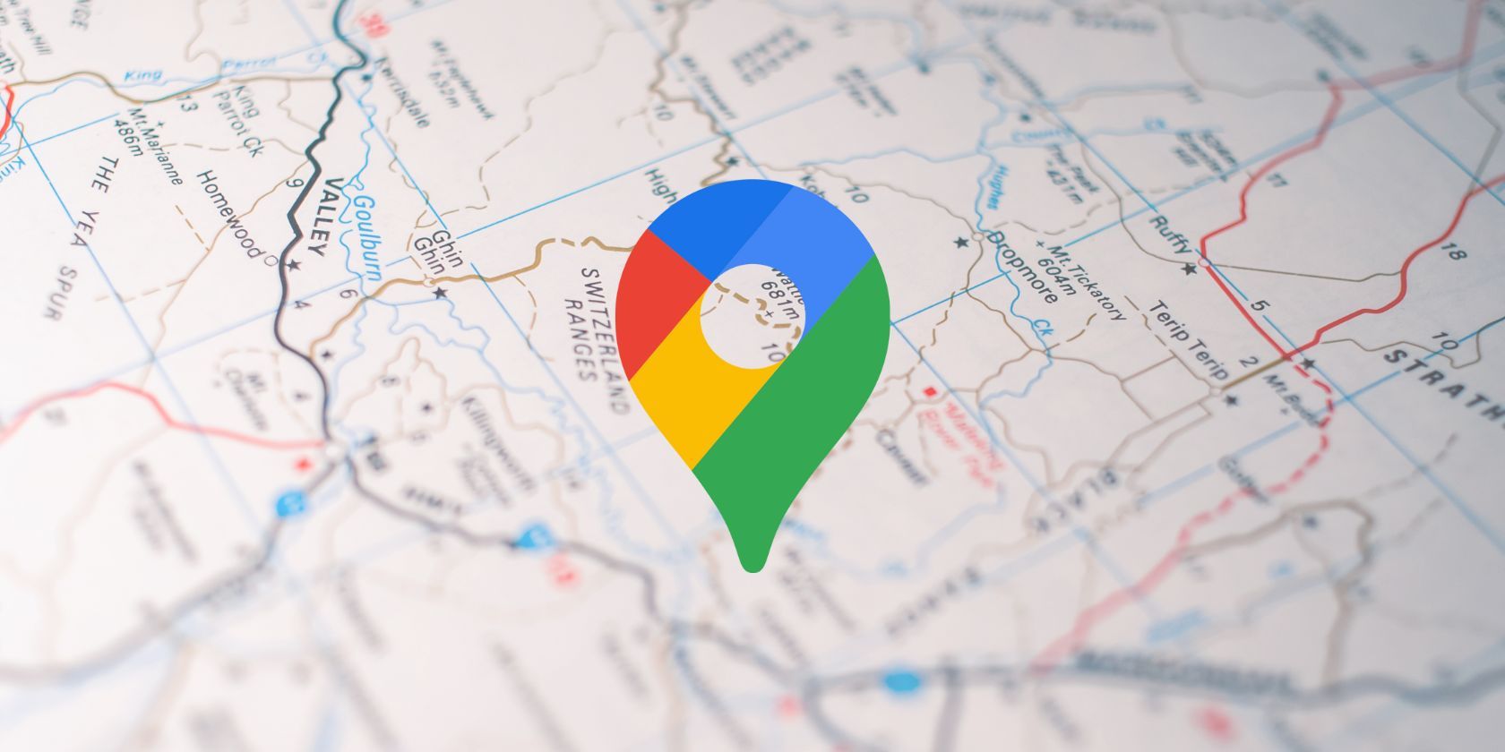 An image of the Google Maps Icon in the center with a map as the background