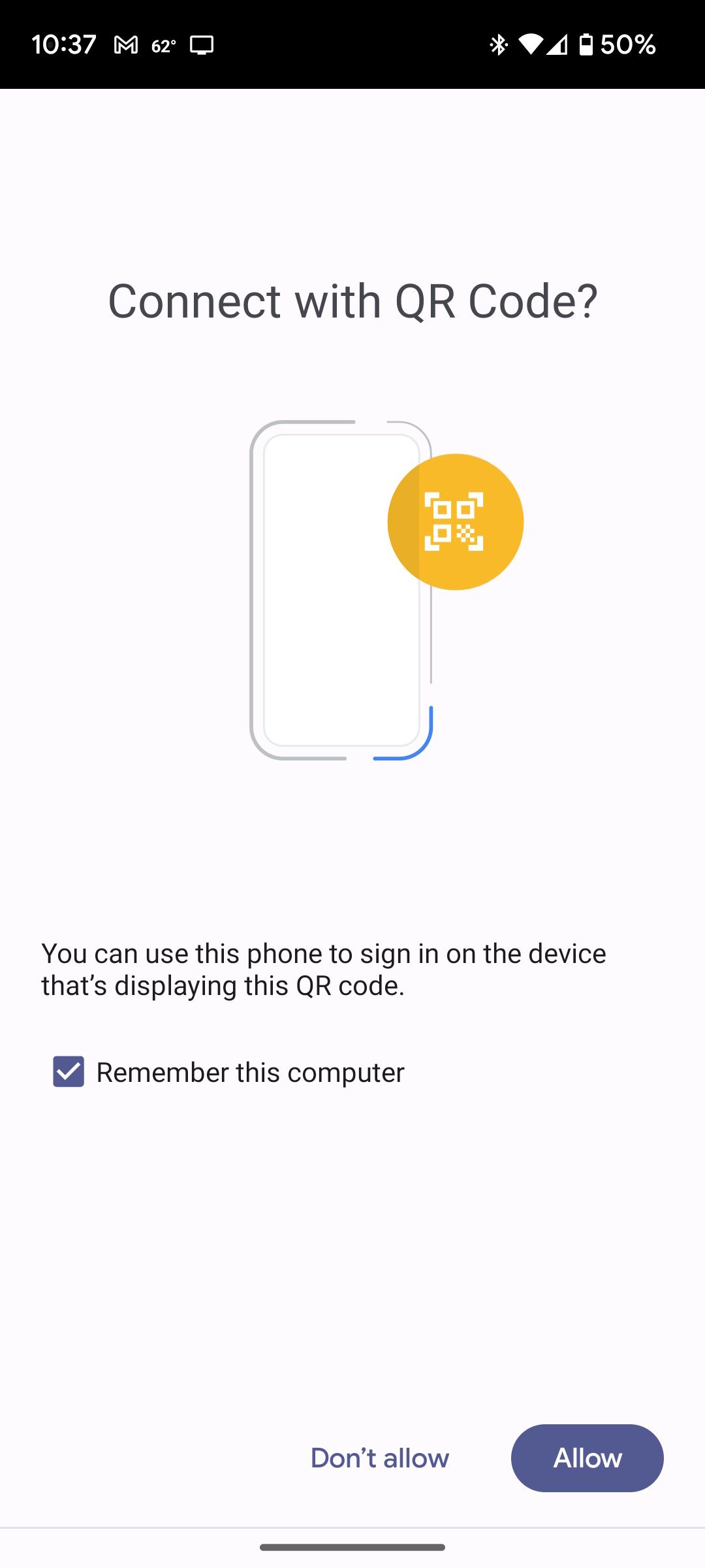 The Connect With QR Code option when confirming a passkey for a Google account