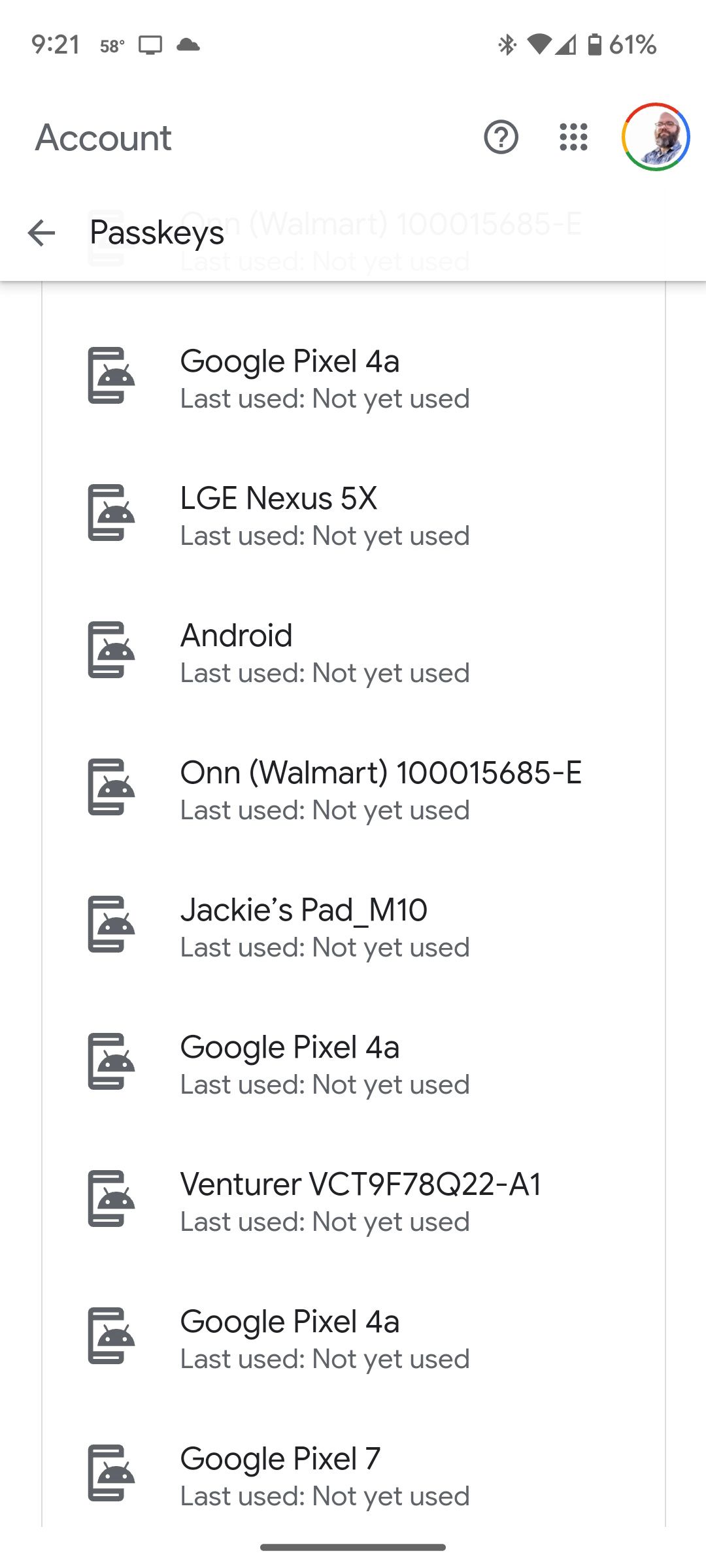 A list of devices with signed in Google accounts