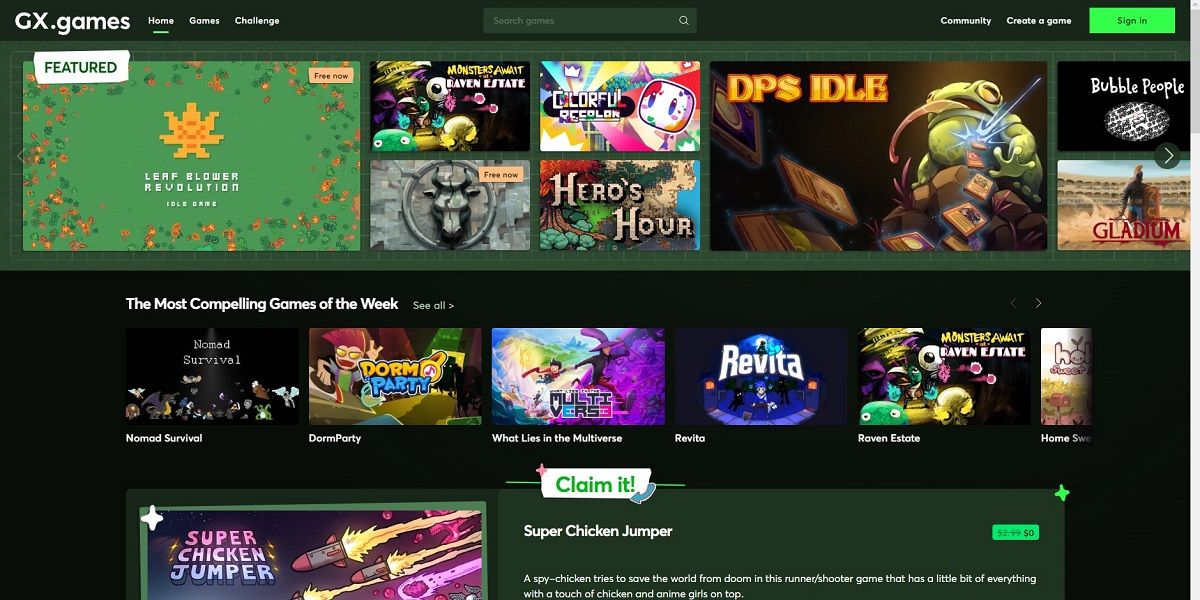 GX.games homepage