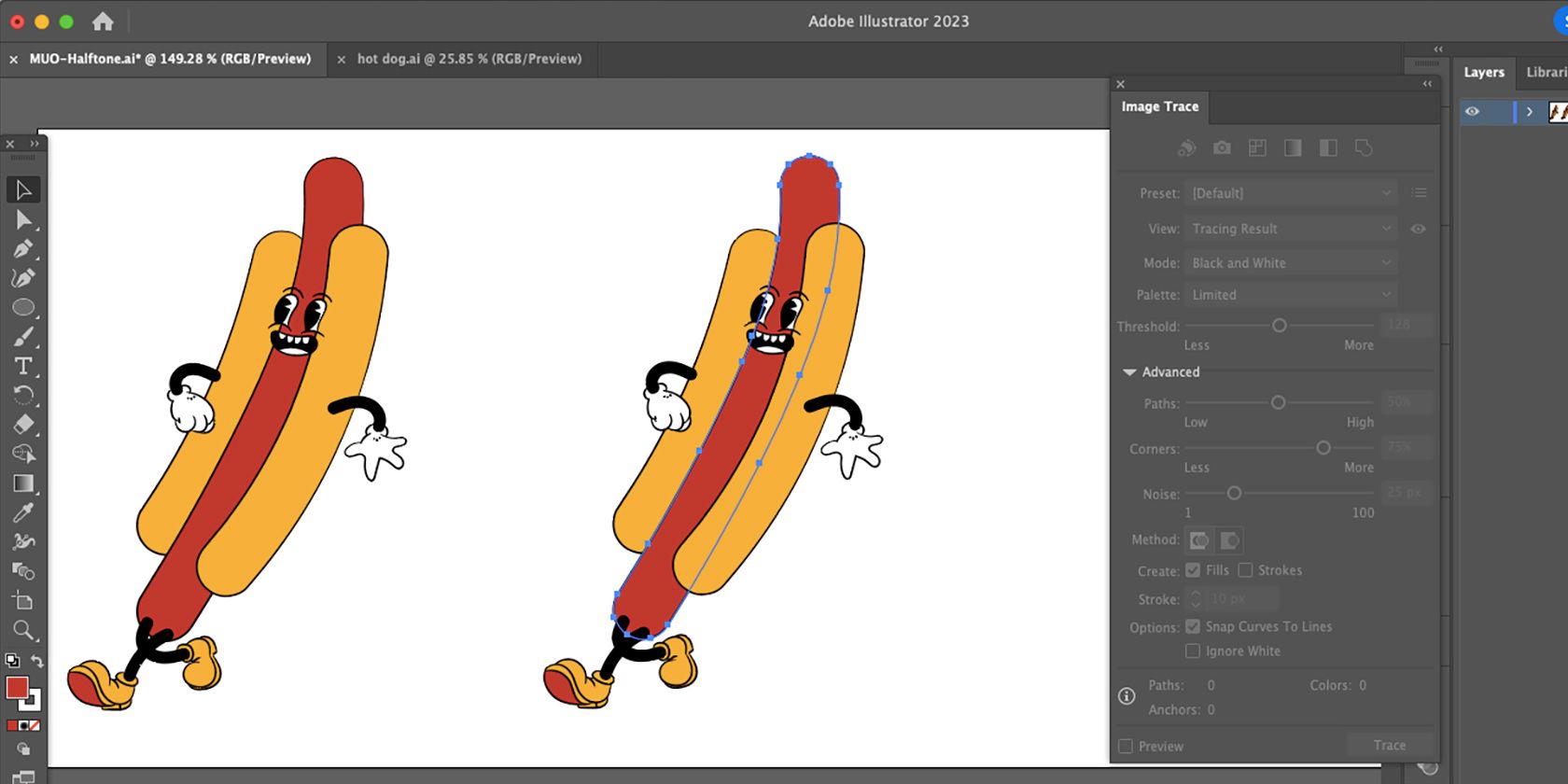 Adobe Illustrator with hot dog illustrations