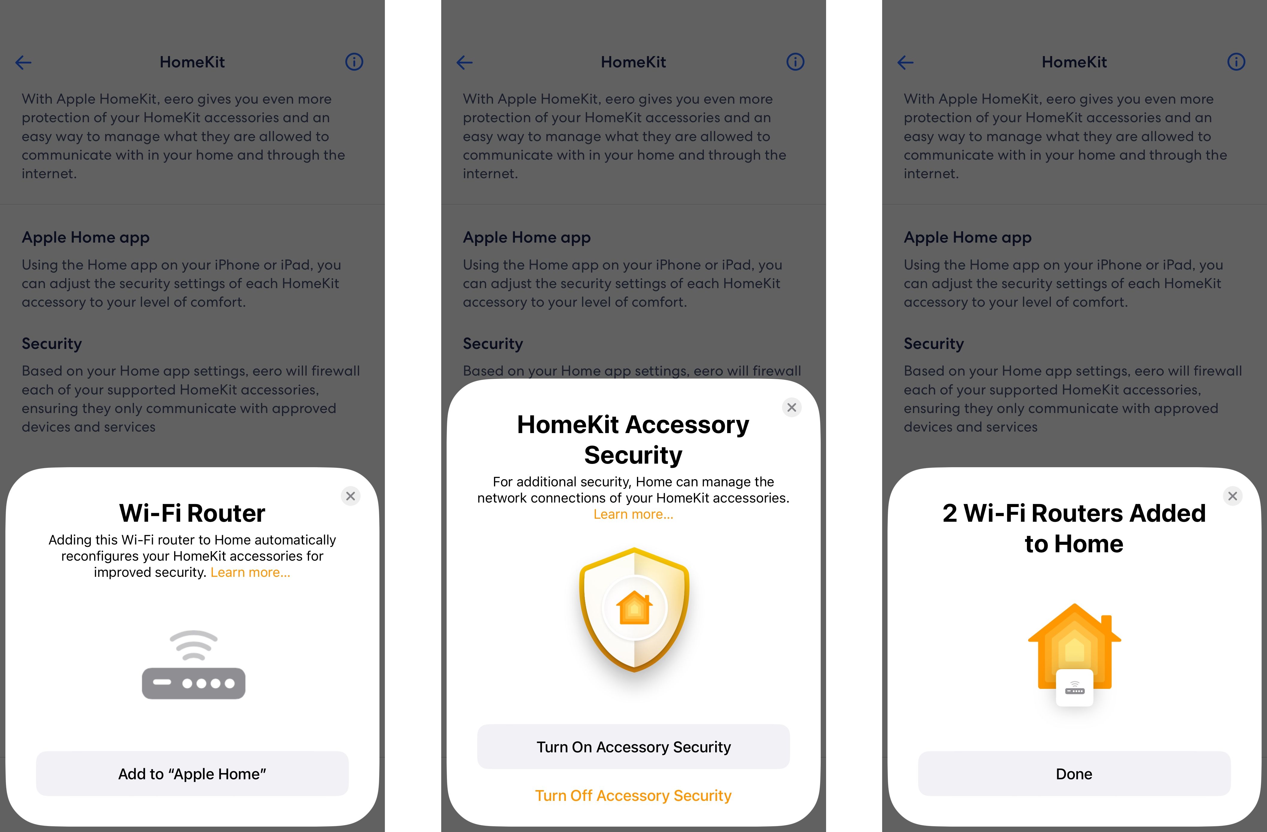 Proses penyiapan aplikasi HomeKit Secure Router Home ditampilkan di iPhone