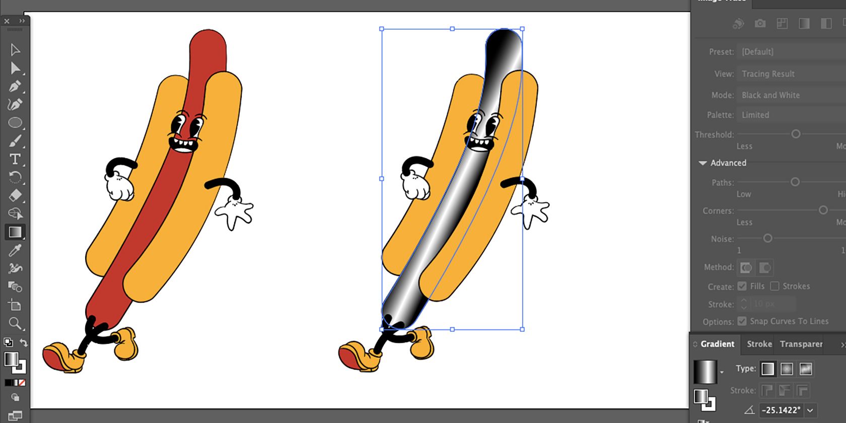 Hot dog with gradient in Illustrator