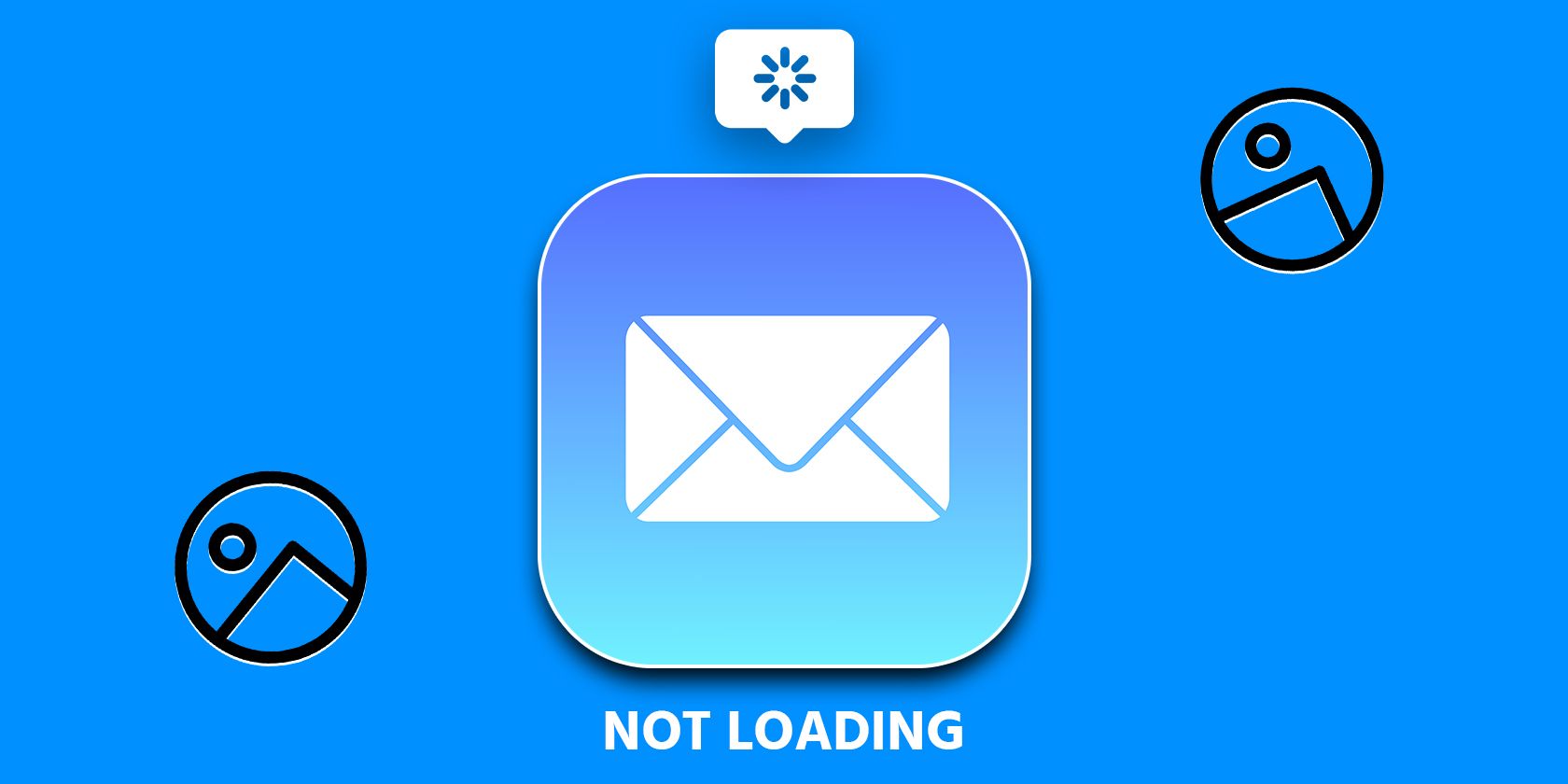 Mail app icon on a blue screen with a text saying not loading