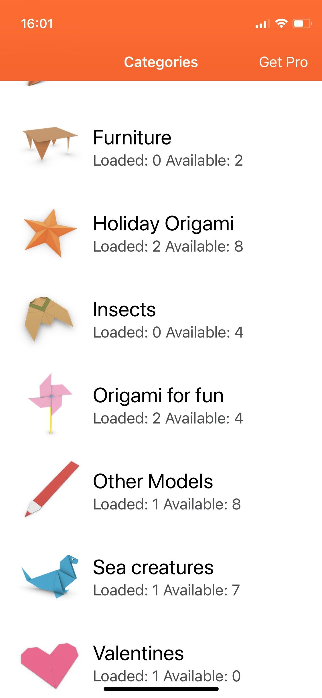 How to Make Origami app - screenshot of categories
