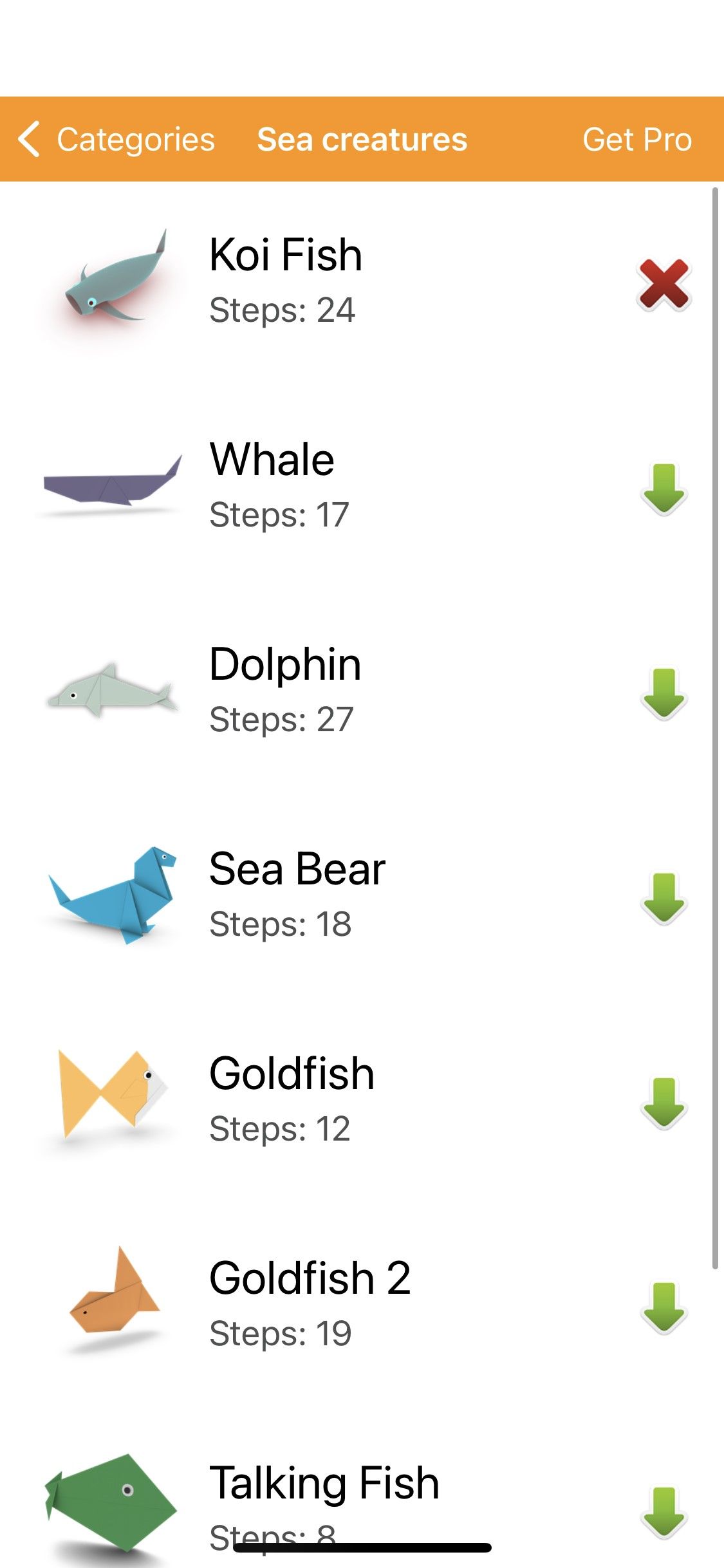 How to Make Origami app - screenshot of sea creatures