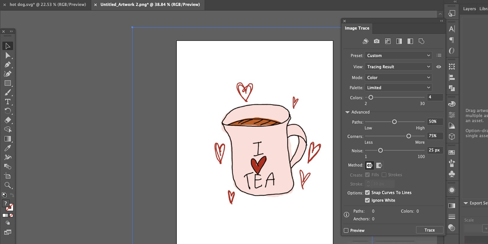 Adobe Illustrator Image Trace menu.