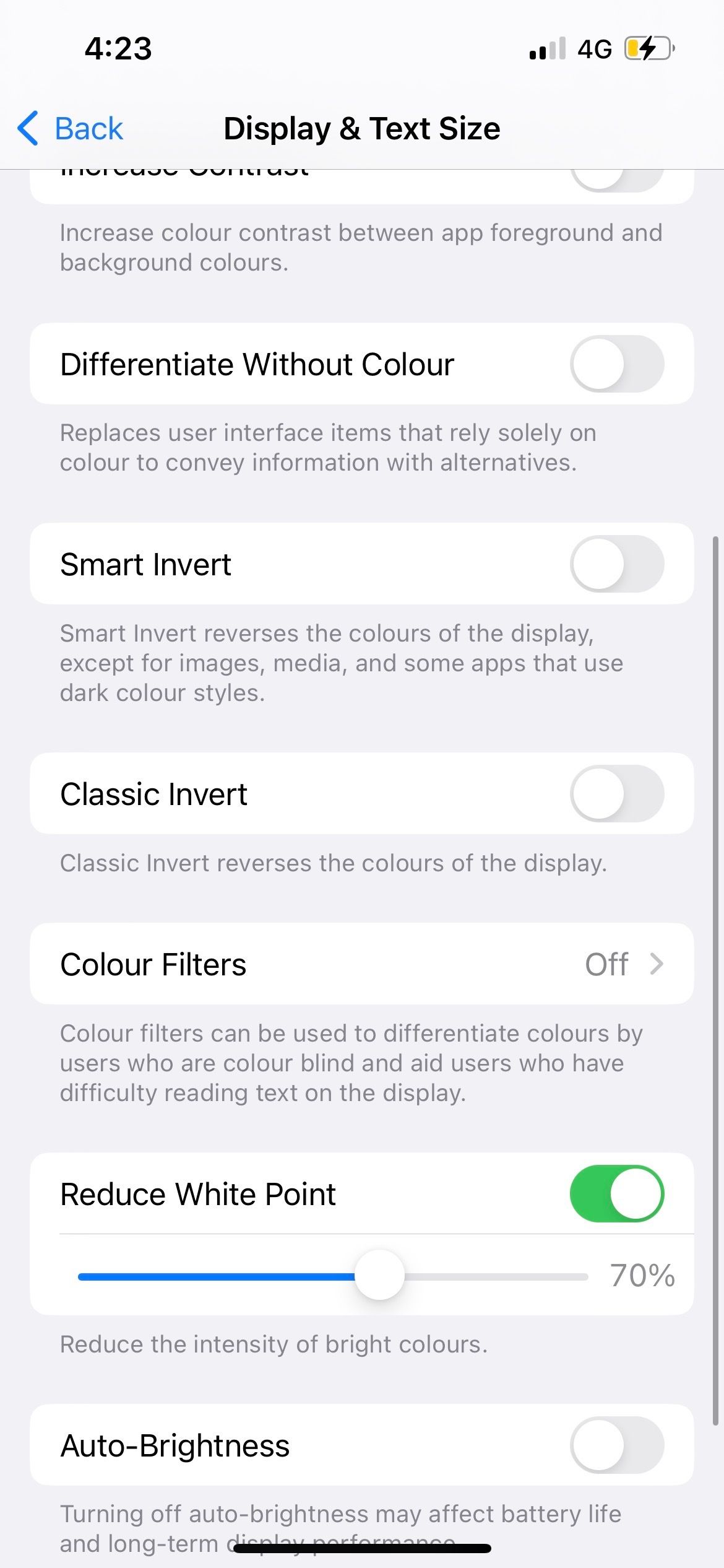 reduce white point in iphone accessibility settings