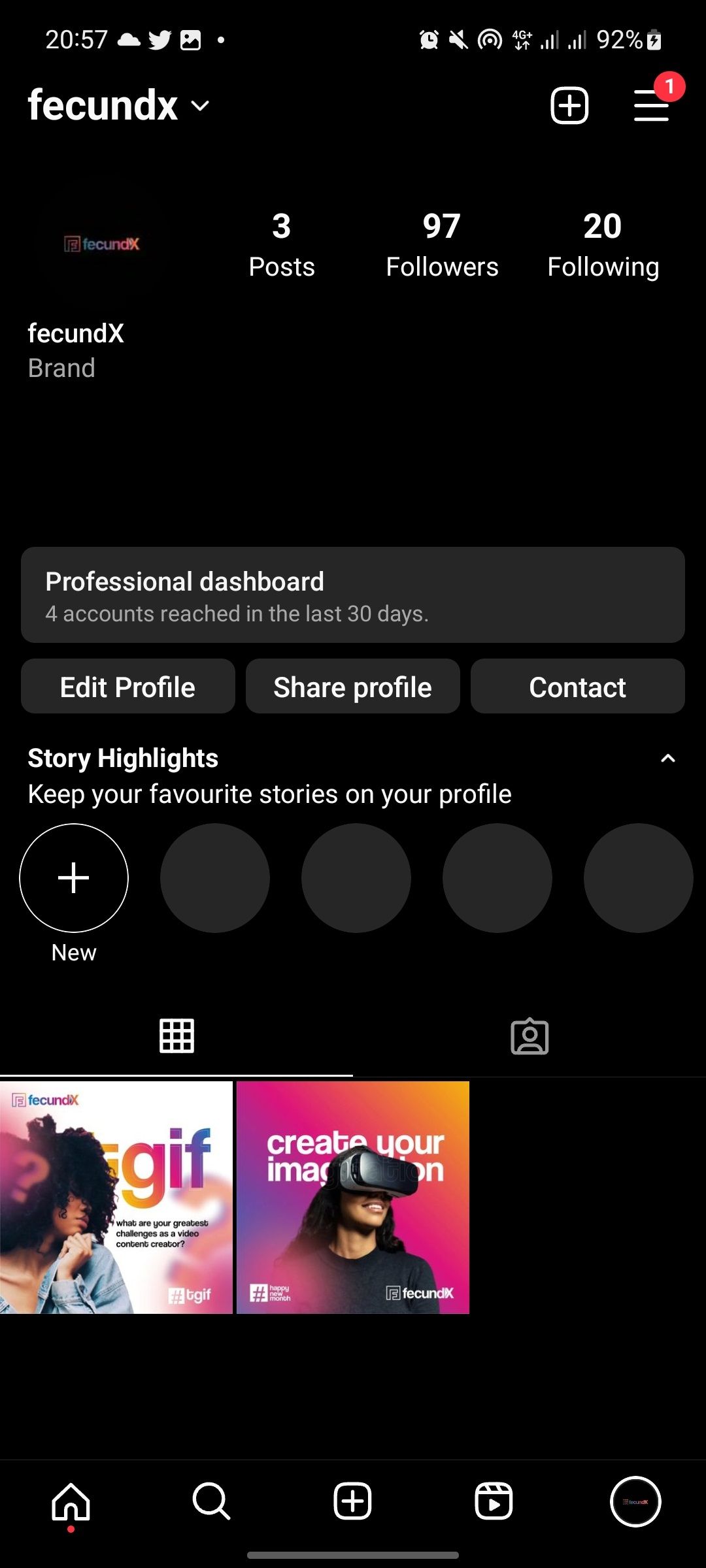 Instagram profile page on android