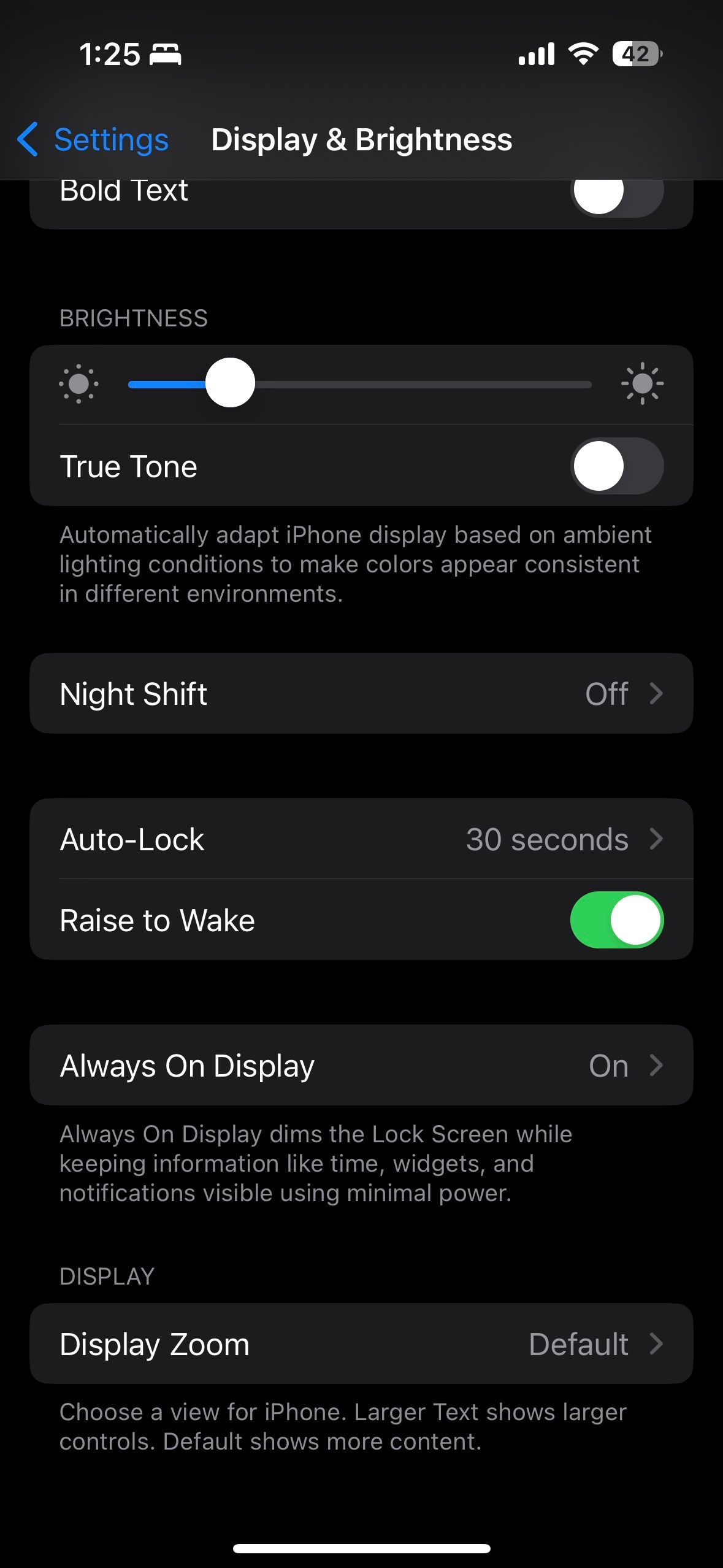 showing the always on display subsection in the settings app on iOS 16