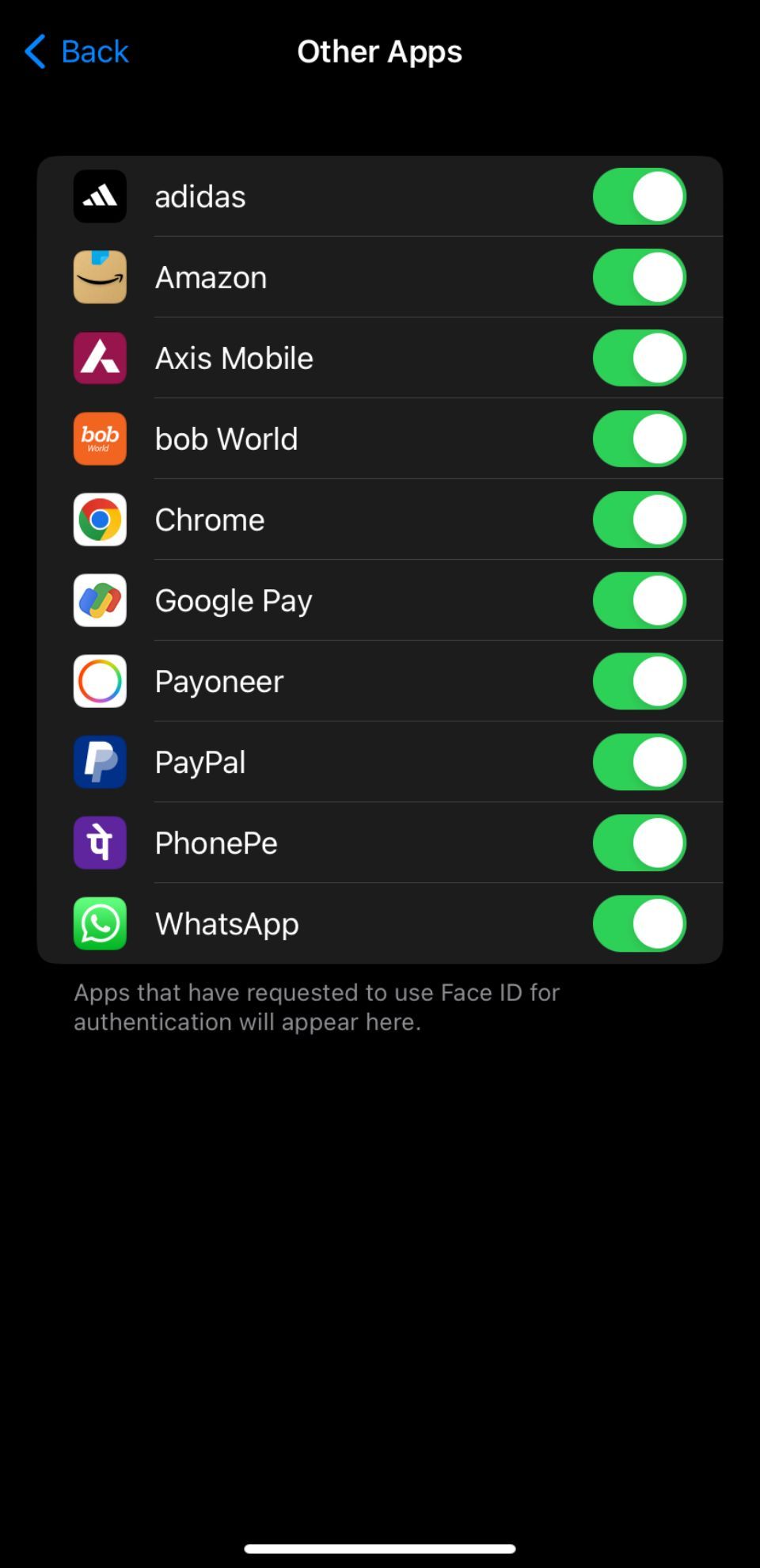 تنظیمات مجوز Face ID برنامه های آیفون.