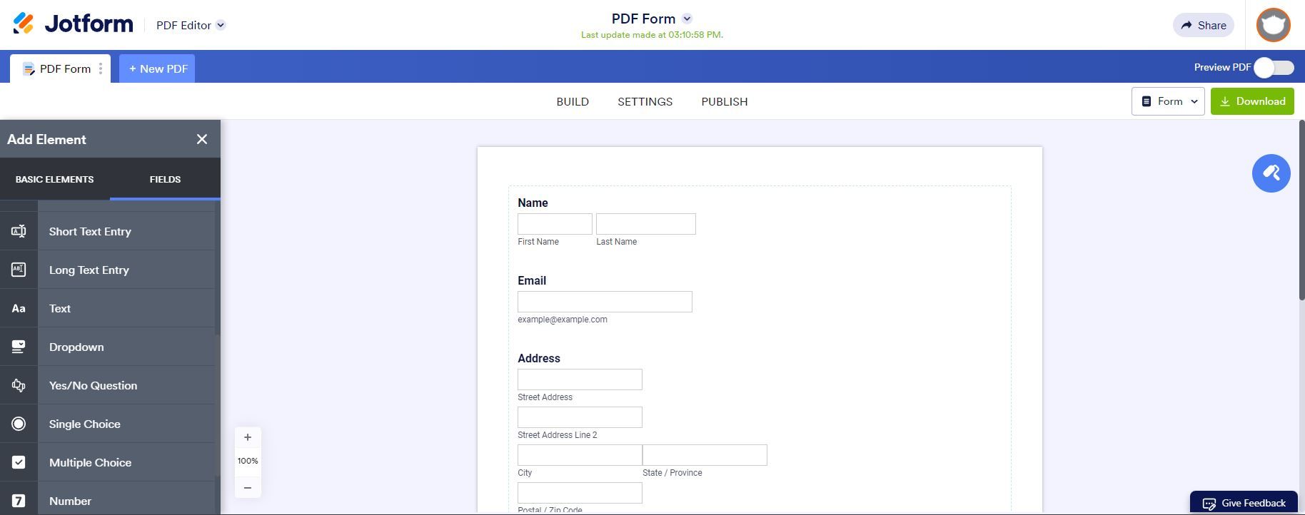 تصویری از Jotform Online PDF Creator در حال استفاده