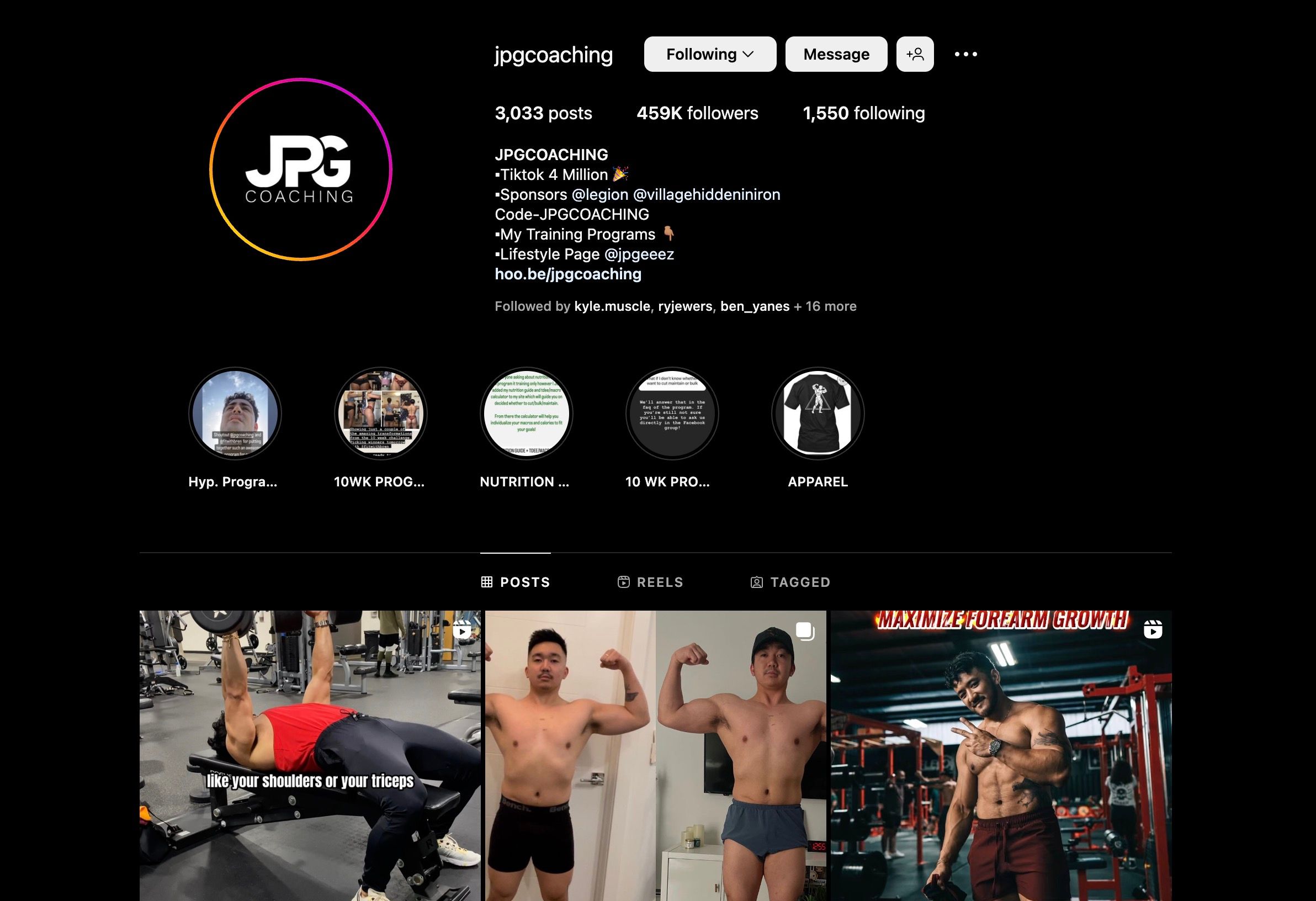 JPG Coaching's Instagram profile 