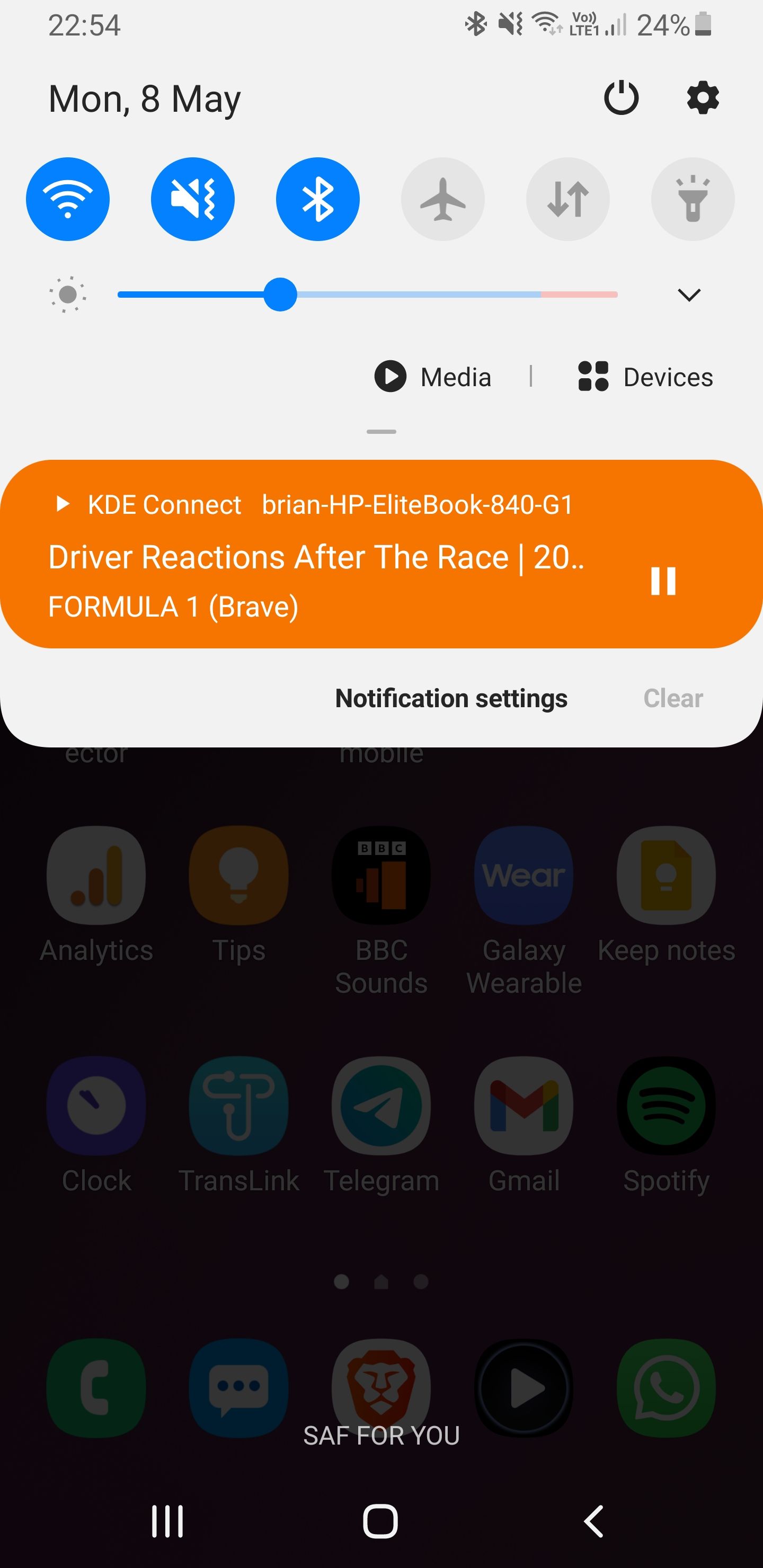 KDE Media controls on phone notification panel