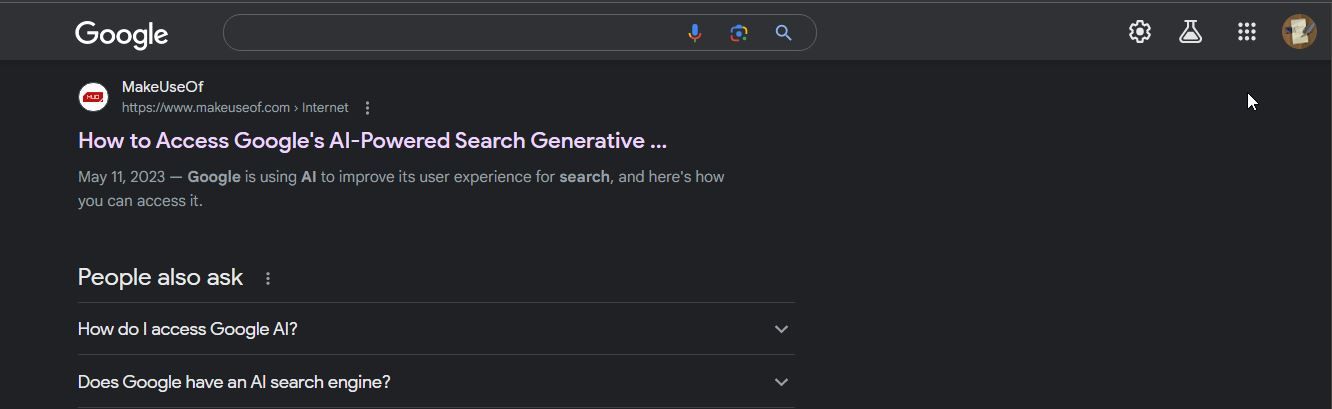 Accessing Google Search labs icon