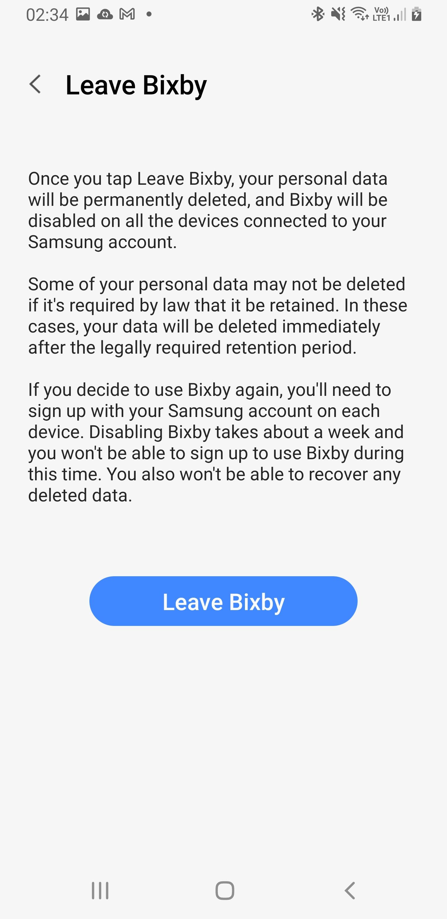 Leaving Bixby on Galaxy Wearable app