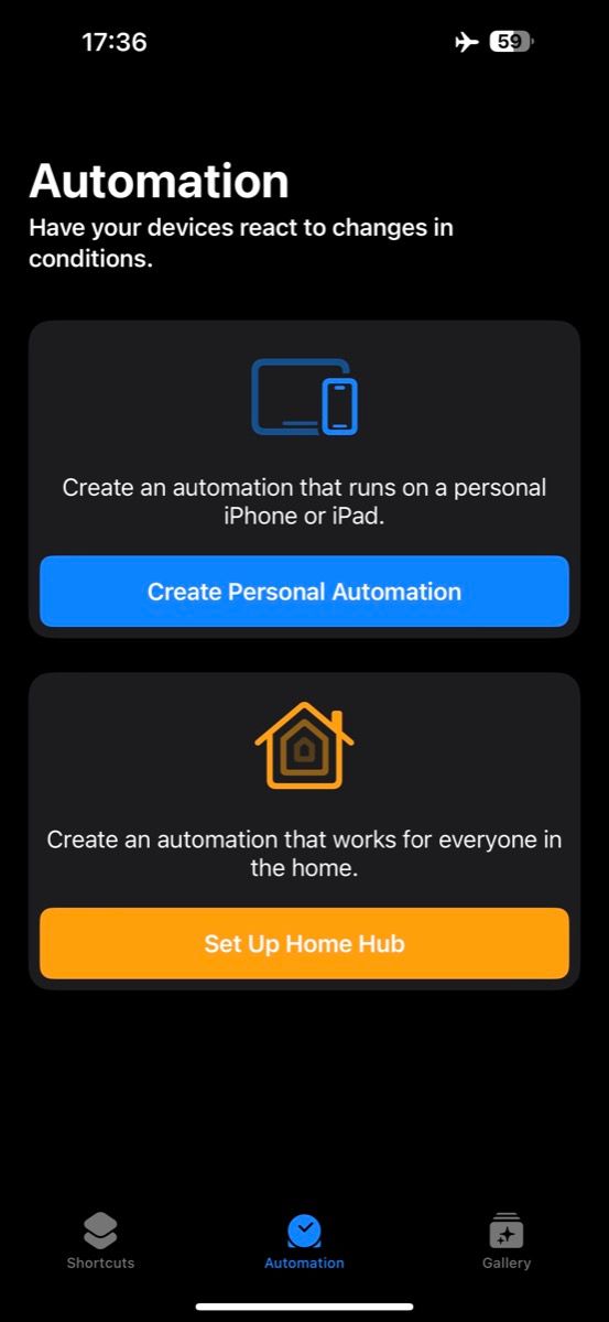 Automation tab in Shortcuts app