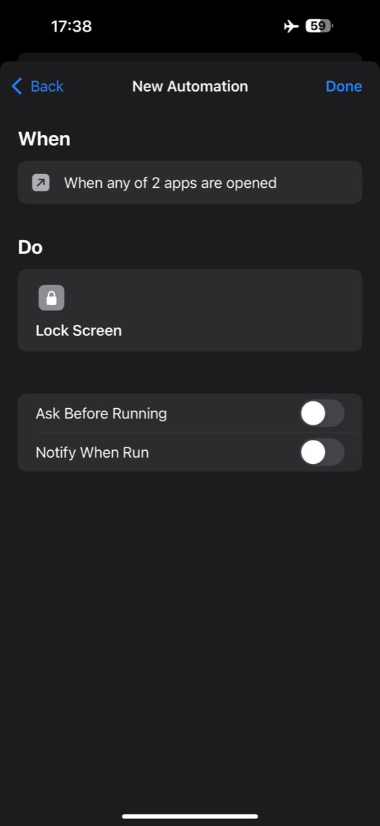 disabling Ask Before Running and saving personal automation in Shortcuts