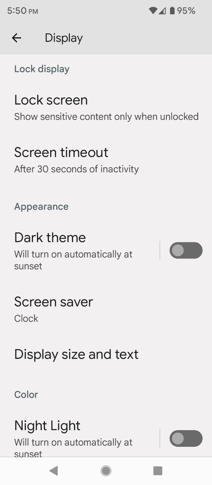 Lock Display options in Android Display Settings