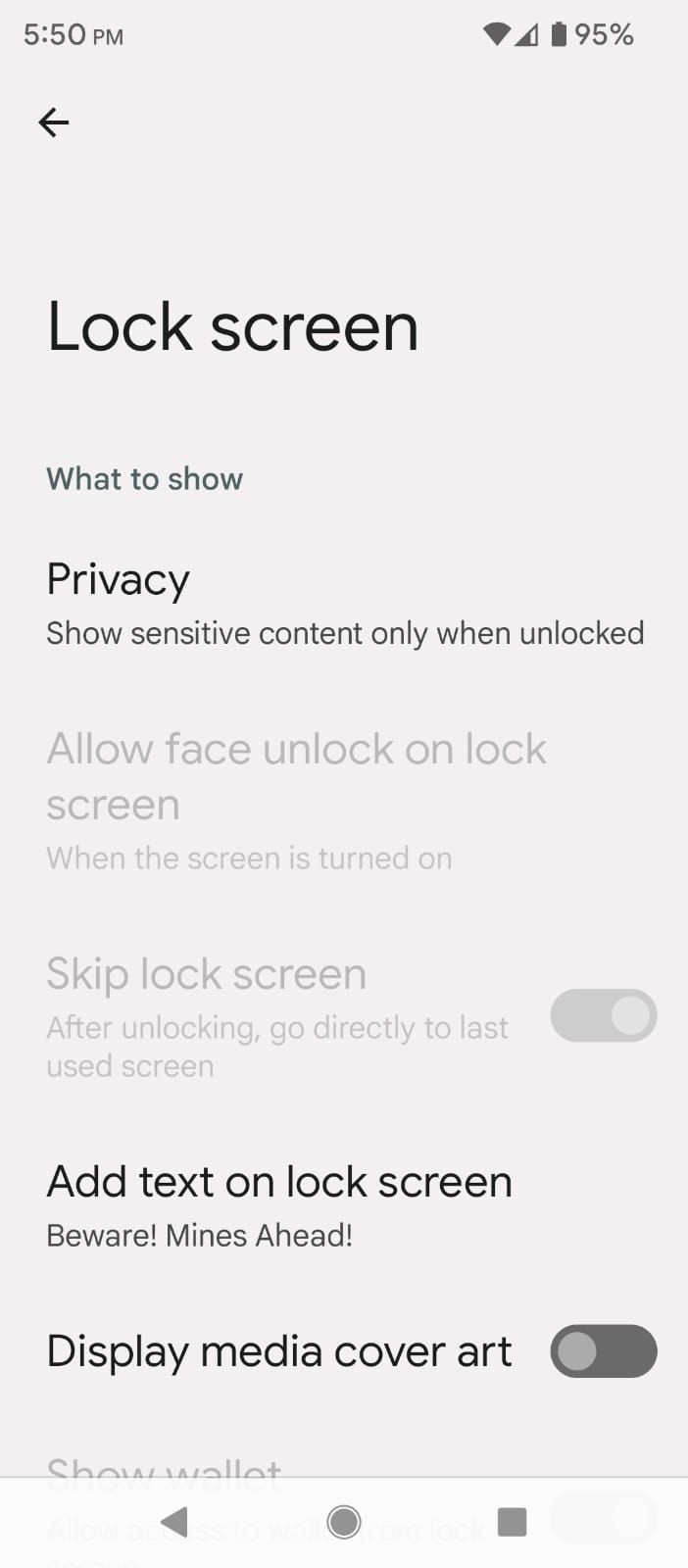 Lock screen Options in Android Display Settings