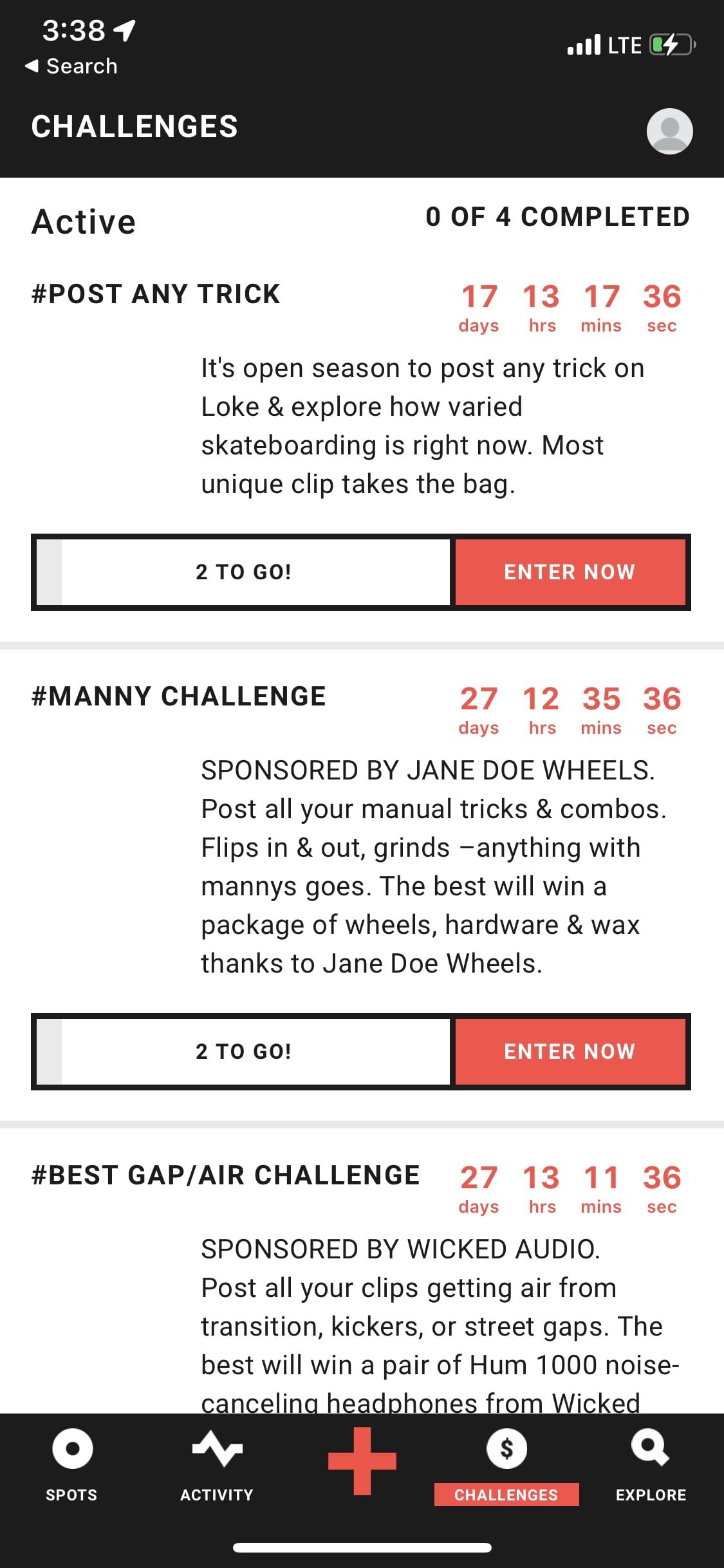 Loke skateboarding app challenges