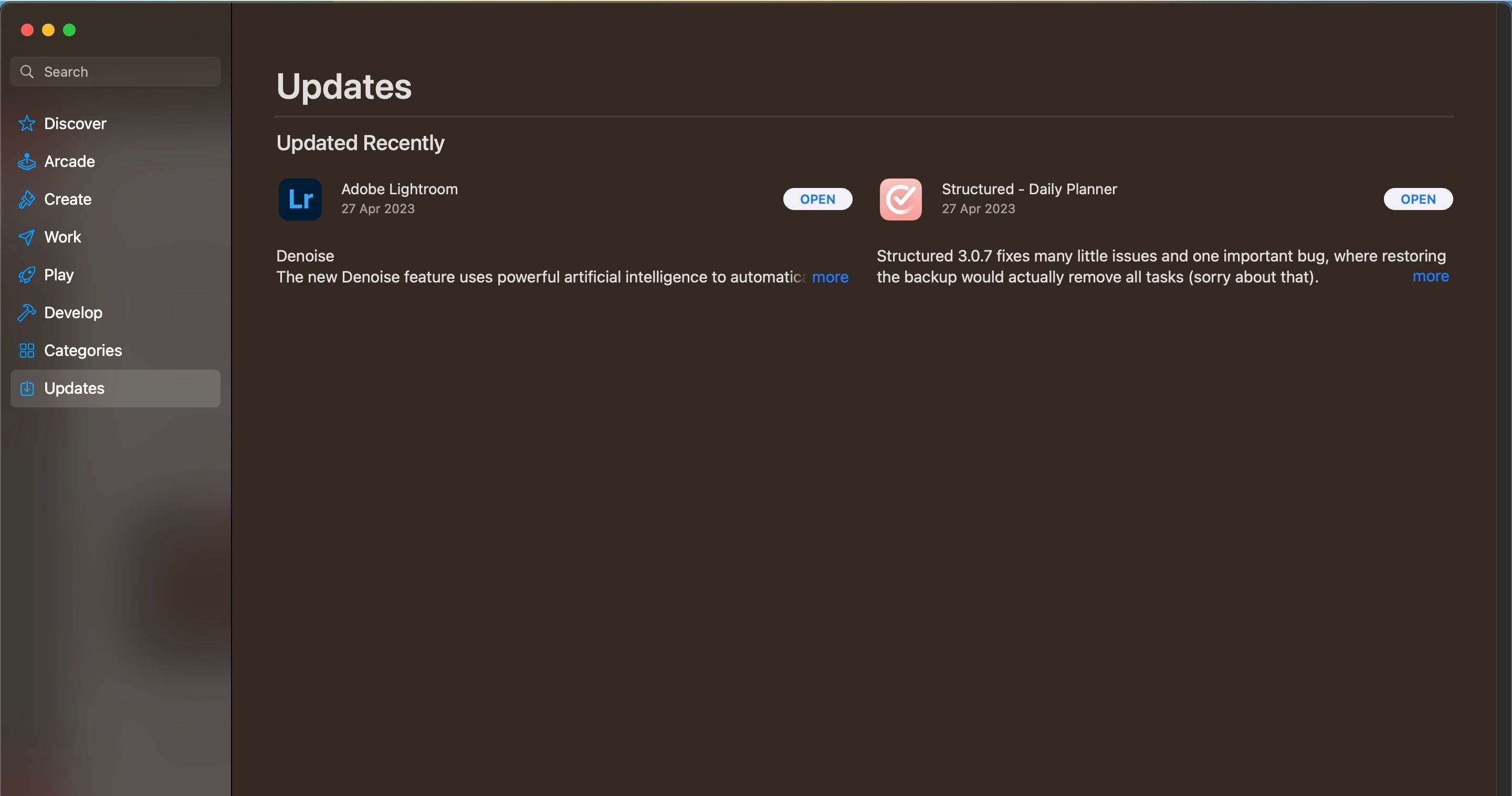 Mac App Store Updates Screenshot