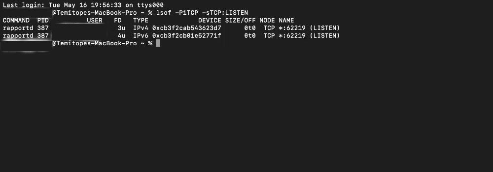macos find open computer ports in terminal