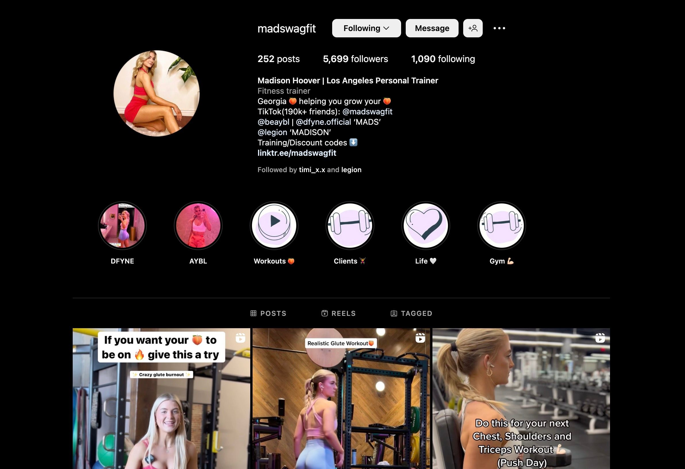 Madison Hoover's Instagram profile 