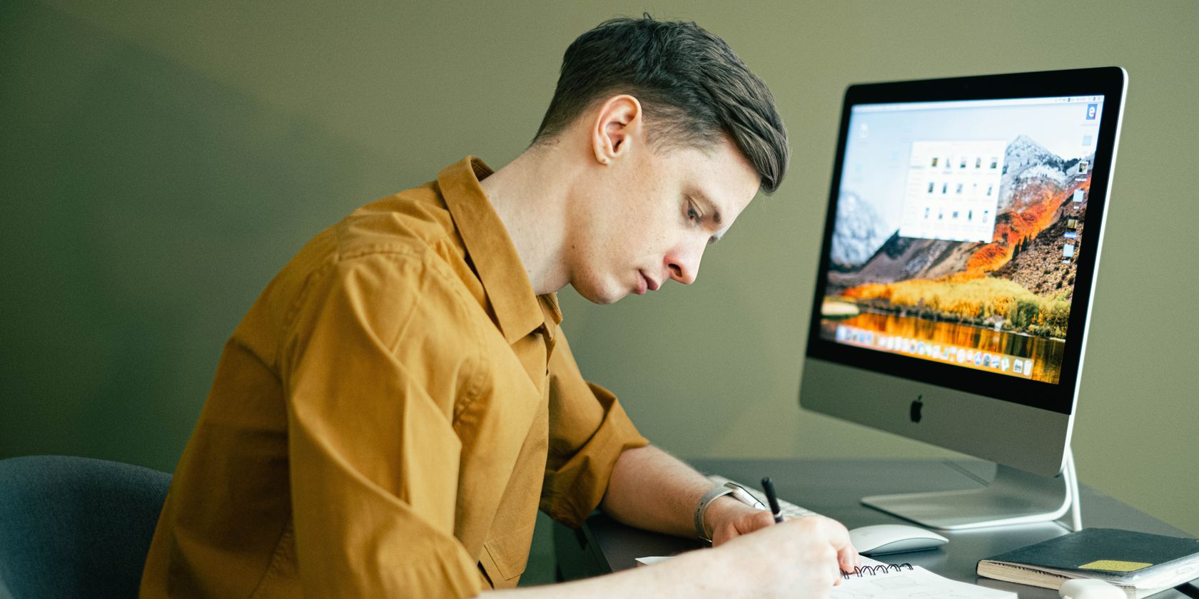 Man studying on desk