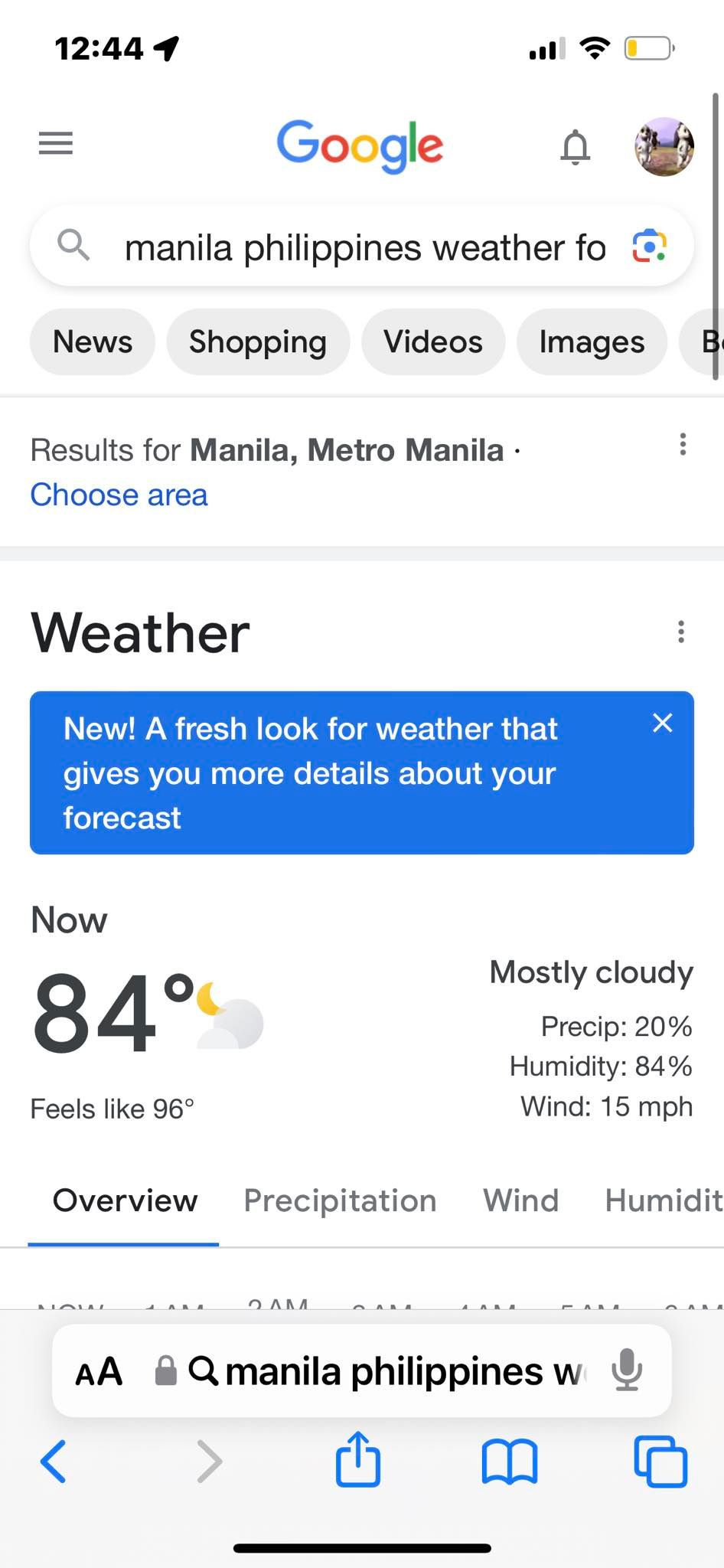 Searching the Weather Forecast for Manila on Google