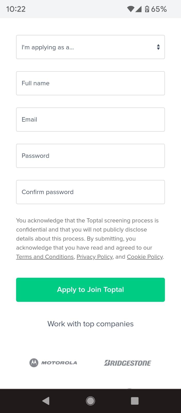 Manually Fill Information to Join Toptal as a Freelancer