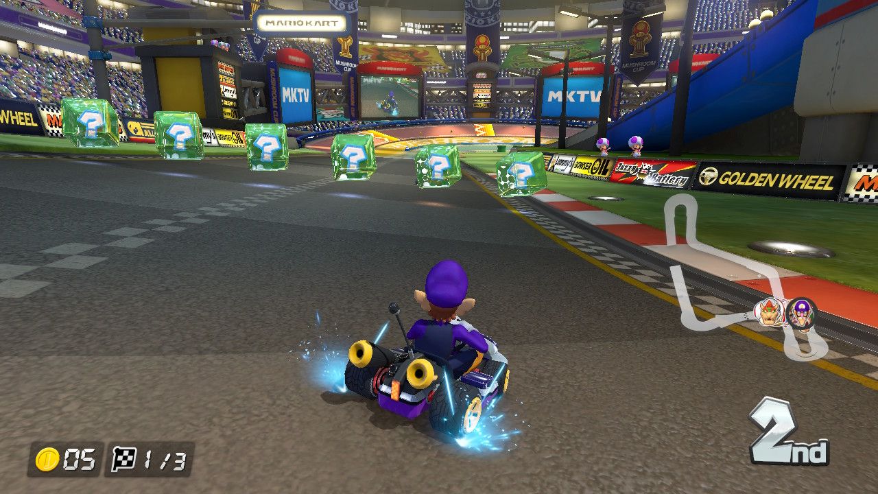 تصویری از گیم پلی بازی Mario Kart 8 Deluxe که مکانیک دریفت را برجسته می کند