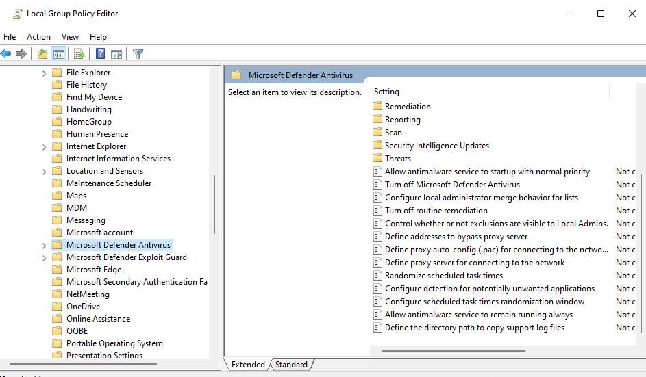 Microsoft Defender Antivirus settings in Group Policy 