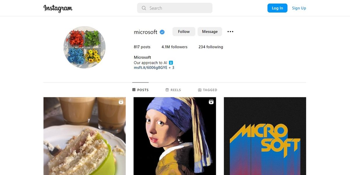 Microsoft's account on Instagram.