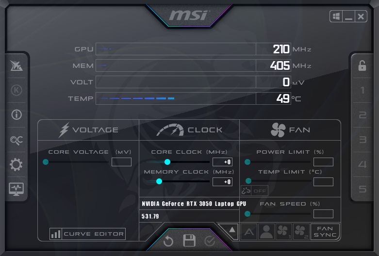 صفحه اصلی MSI Afterburner