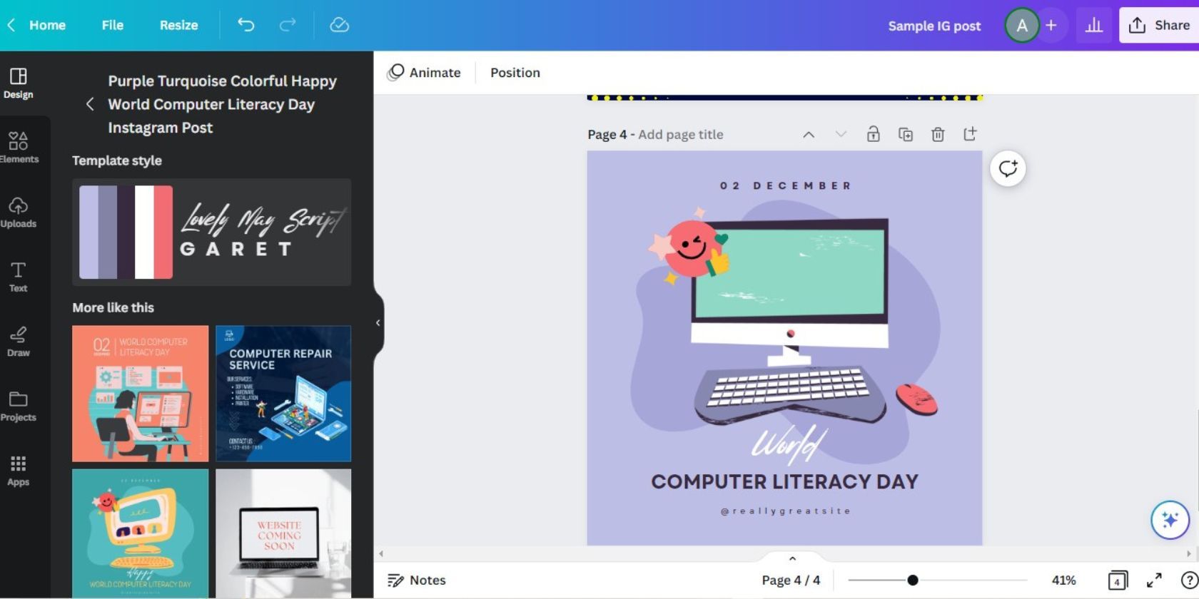 Sample Canva Instagram Design for Computer Literacy Day