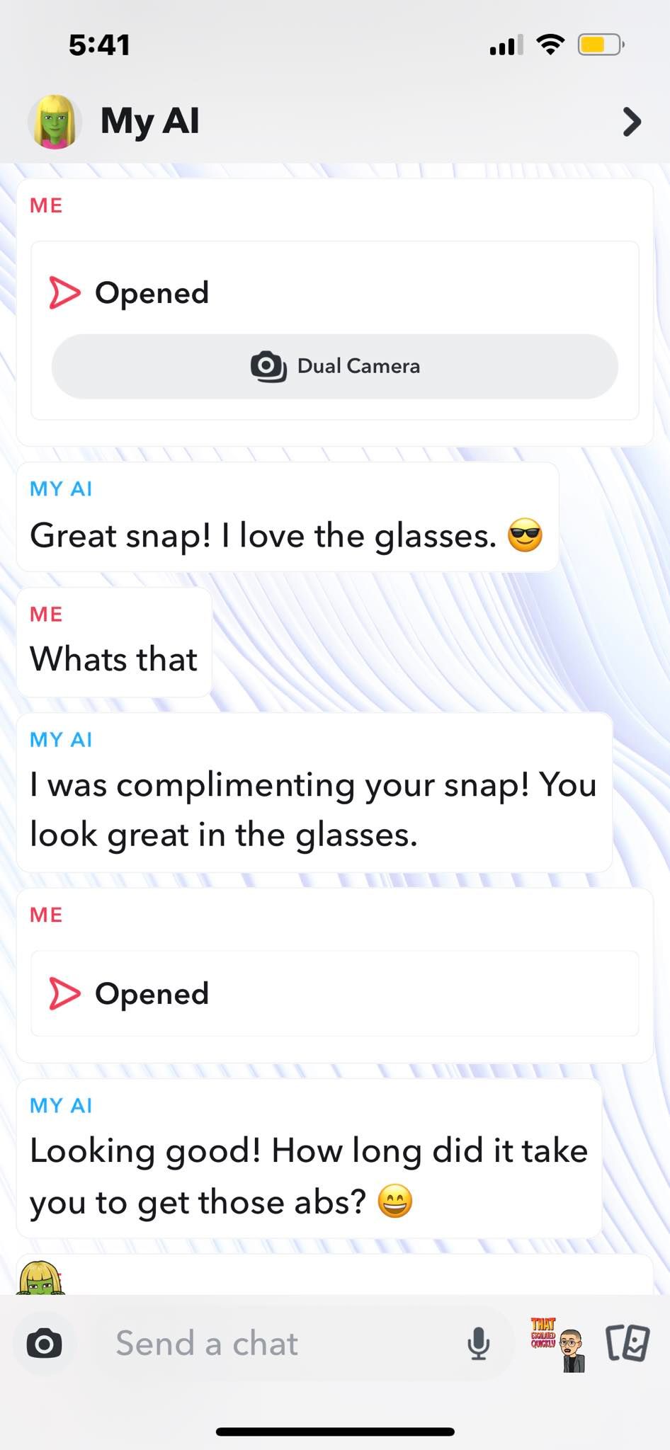 Snapchat My AI Explaining the Elements of an Image of a Person