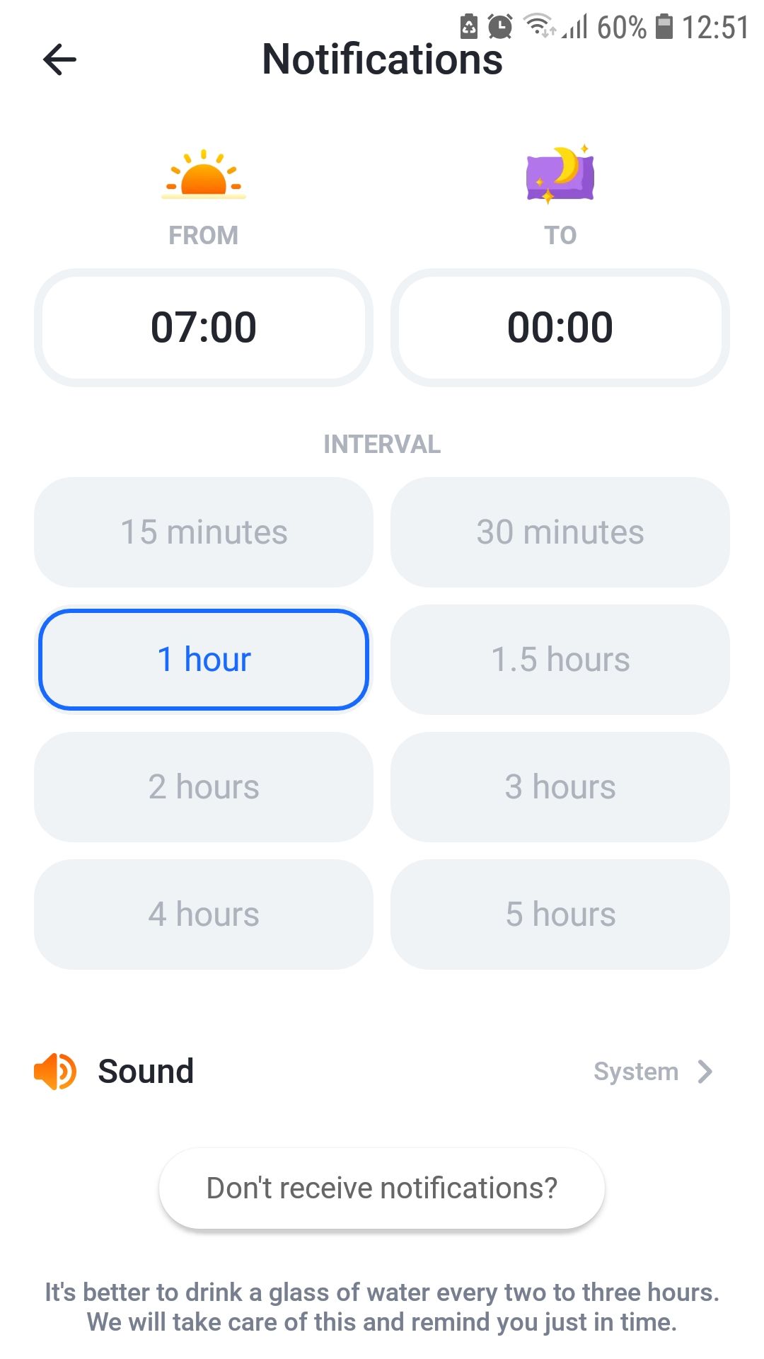 Notifications de l'application de suivi My Water